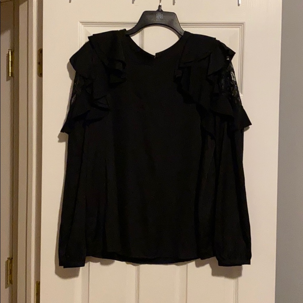 Black shirt with lace shoulders